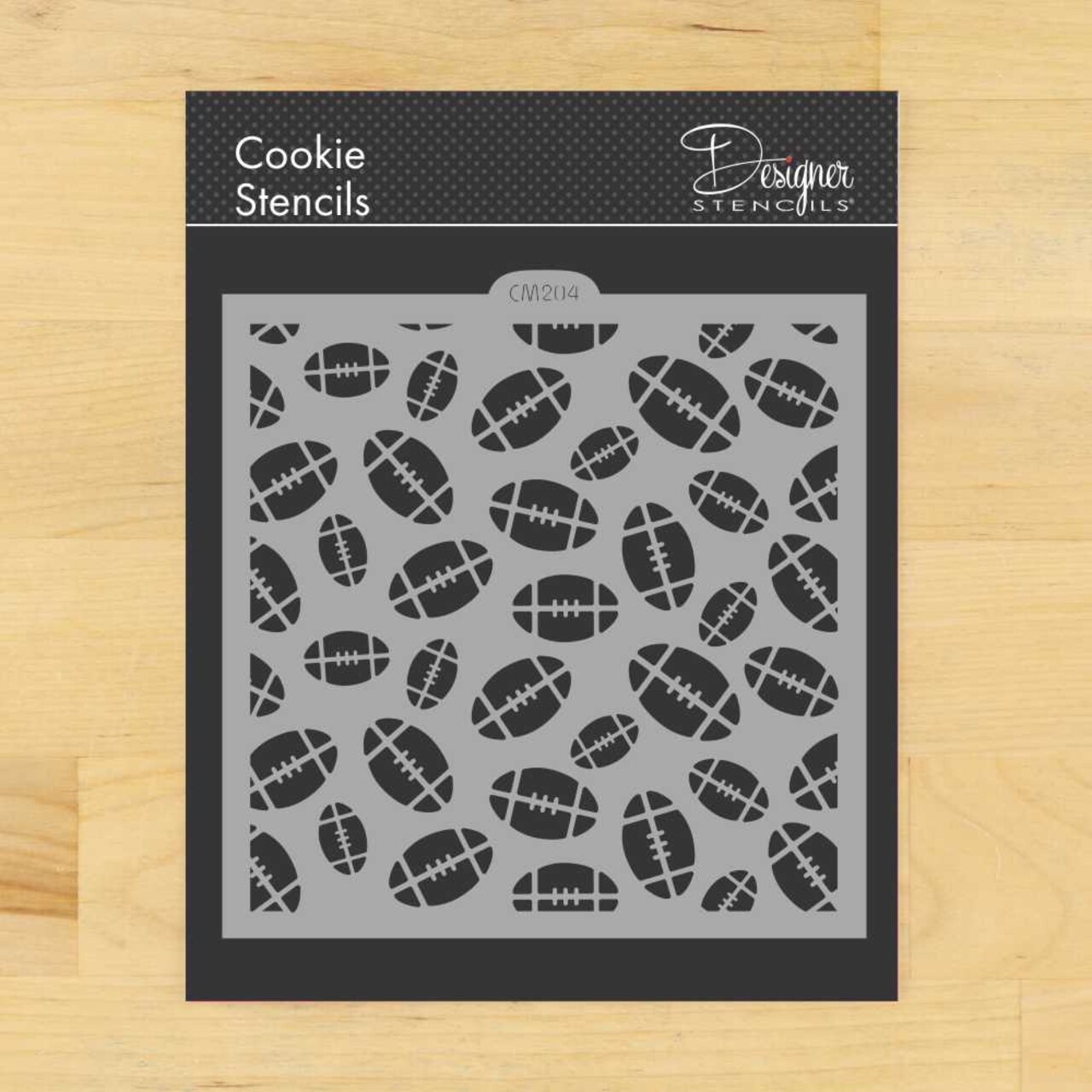 Football Allover Cookie and Craft Stencil | CM204 by Designer Stencils | Cookie Stencils for Royal Icing, Airbrush, Dusting Powder |